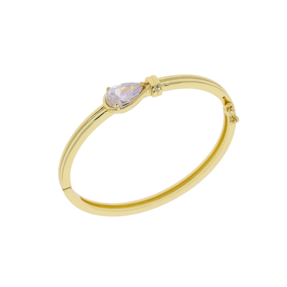 Geometric Tear Drop Heart Oval 5A Cubic Zirconia CZ Open Adjusted Simple Gold Color Bangle Bracelet For Women Wedding Jewelry