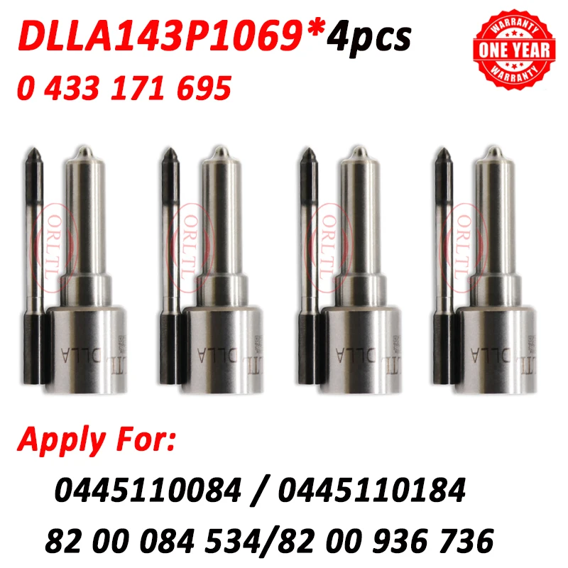 

4 шт. DLLA143P1069 Дизельный инжектор DLLA 143 P 1069 Распылительная форсунка 0433171695 для 0445110084 0445110184 8200084534 8200936736