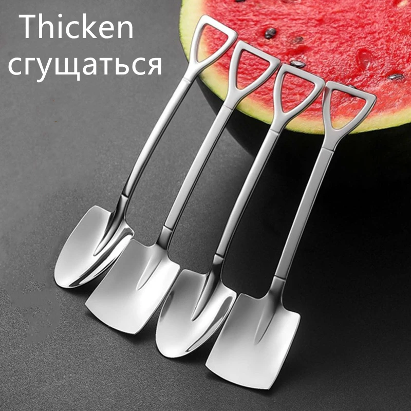 2/4PCS Thicken Coffee Spoon Tea-spoon Cutlery Set Stainless Steel Retro Iron Shovel Ice Cream Spoon Scoop Creative Spoon