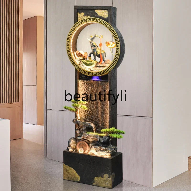 

smt1 Chinese-style circulating water fountain ornament decoration entrance floor-to-ceiling water curtain wall lucky opening gif