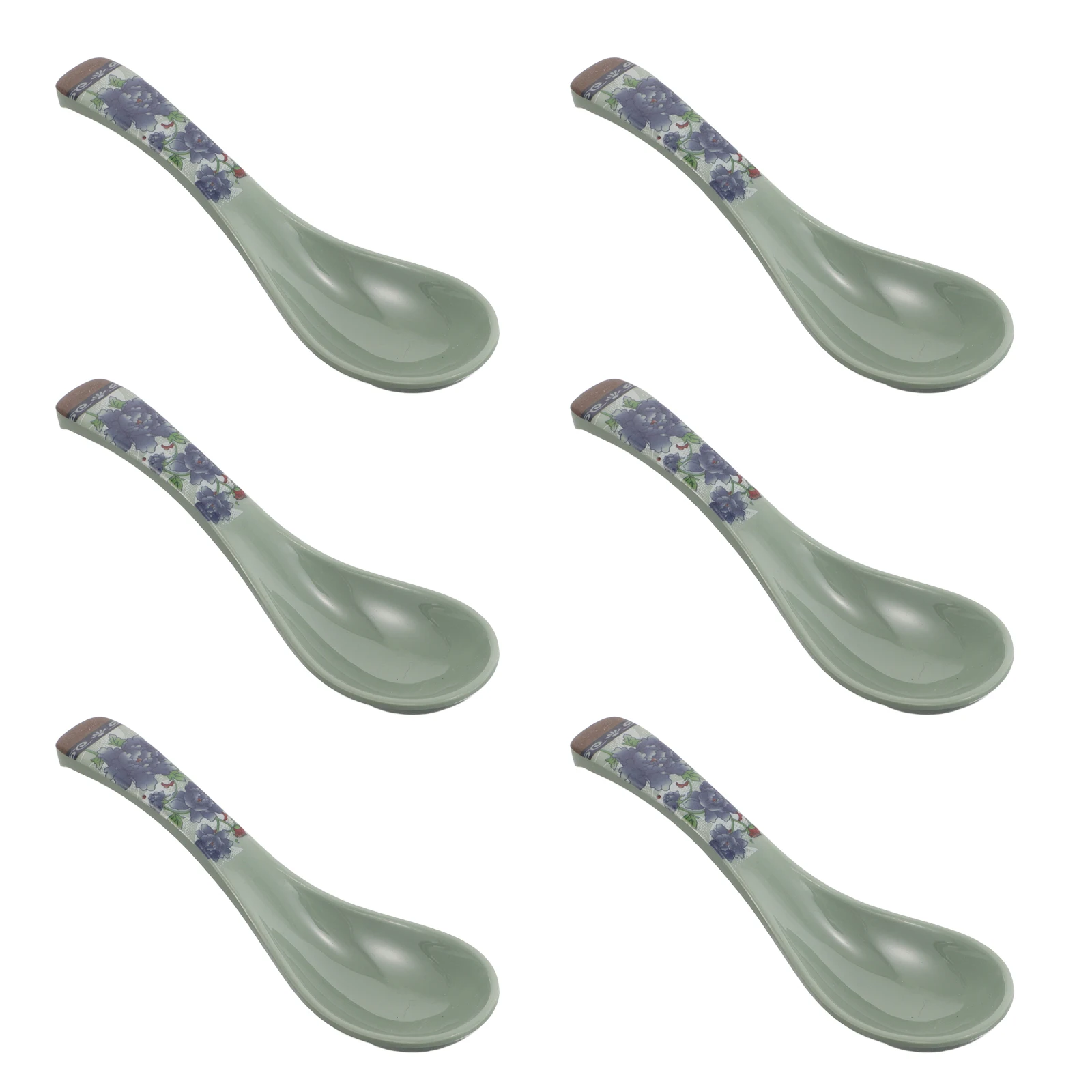 

6Pcs Japanese Style Blue Floral Soup Spoons Break Resistant for Home Picnic Dining Rice Noodle Dessert Tableware