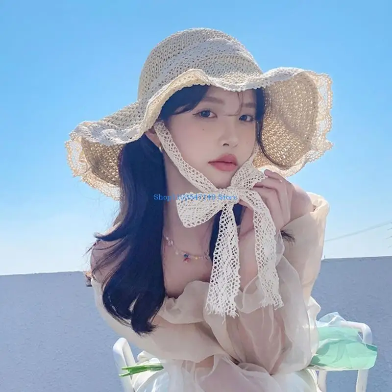 

P88B Big Floppy Sun Hat for Women Wide Brim Straw Hat Straw Beach Hat With Strap
