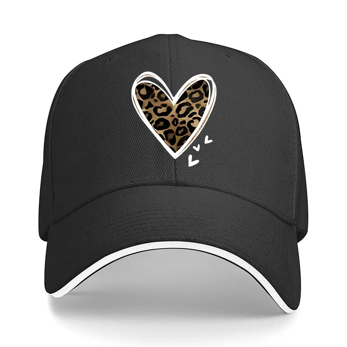 White Frame Leopard Print Heart Home Decor Hip Hop hat Fashion Outdoor Sports Sandwich Baseball Cap