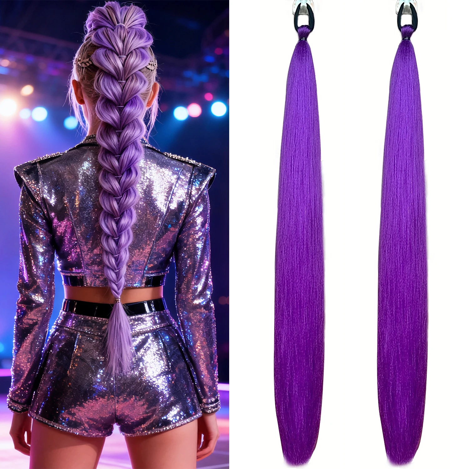 Extensión de cola de caballo púrpura sintética de 28 pulgadas, banda de goma, cola de caballo larga y recta, accesorios para el cabello para mujer para Halloween