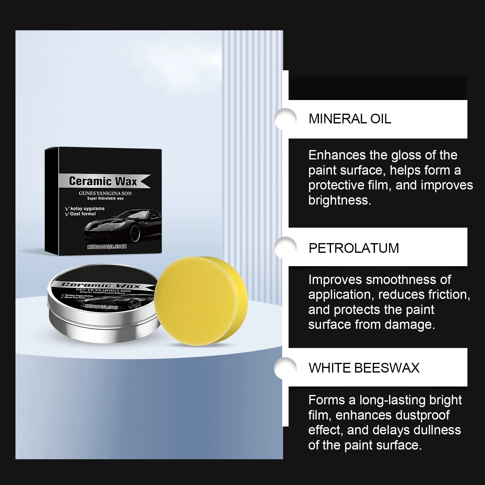 Titanium Ceramic Wax Cream With Sponge Car Coating Polishing Wax Strong Protection for Vehicles Cars To Hide Scratches