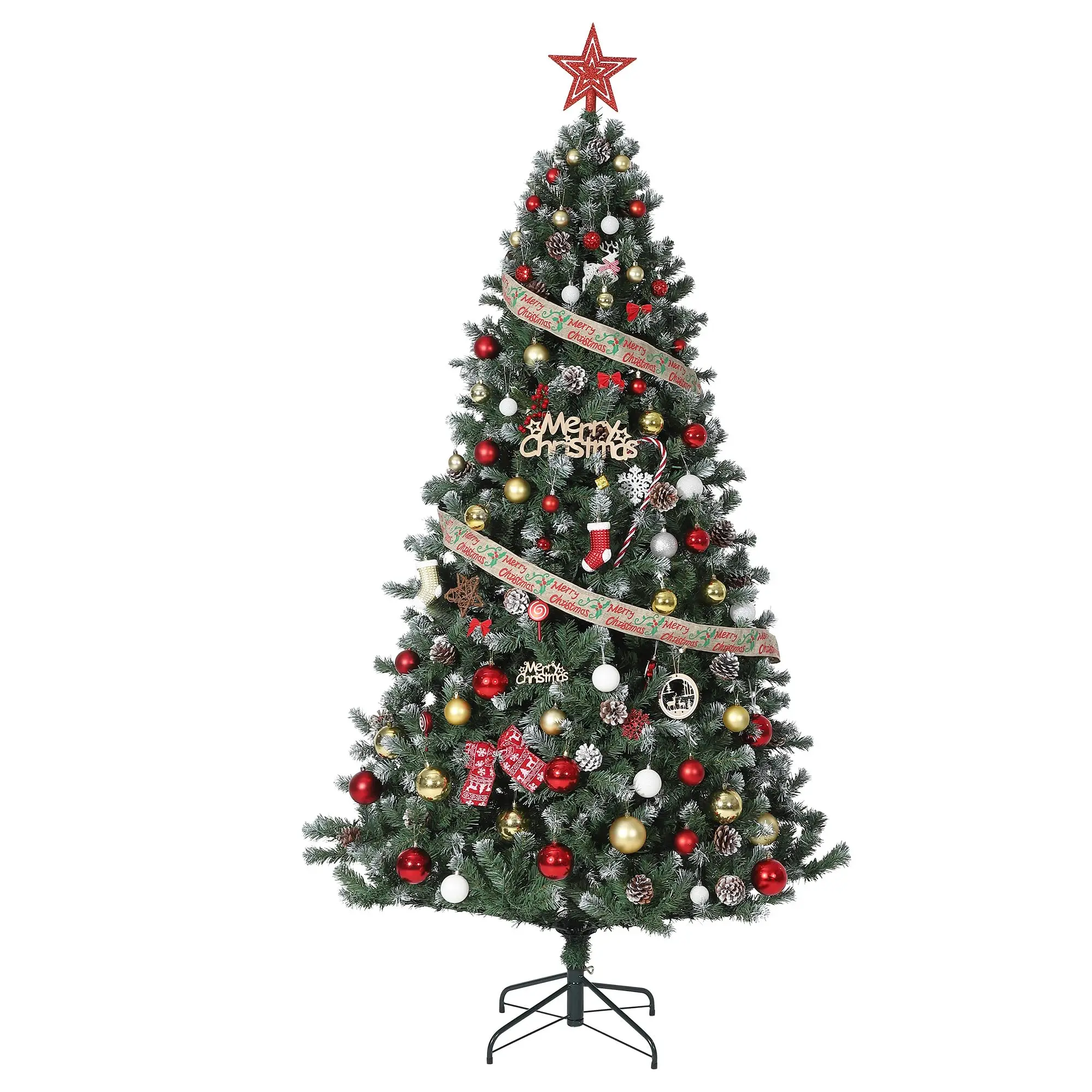 4.5-7.5ft Holiday Christmas Tree for Home, Office, Party Decoration, Partially Flocked Design, Flocked Christmas Tree with Pine Cones