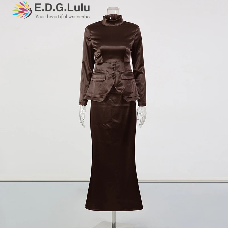 EDGLuLu  Long Sleeved Irregular Top Jacket+High Waisted Long Fishtail Skirt 2 Pieces Set For Woman Outfit Luxury 2026 0531