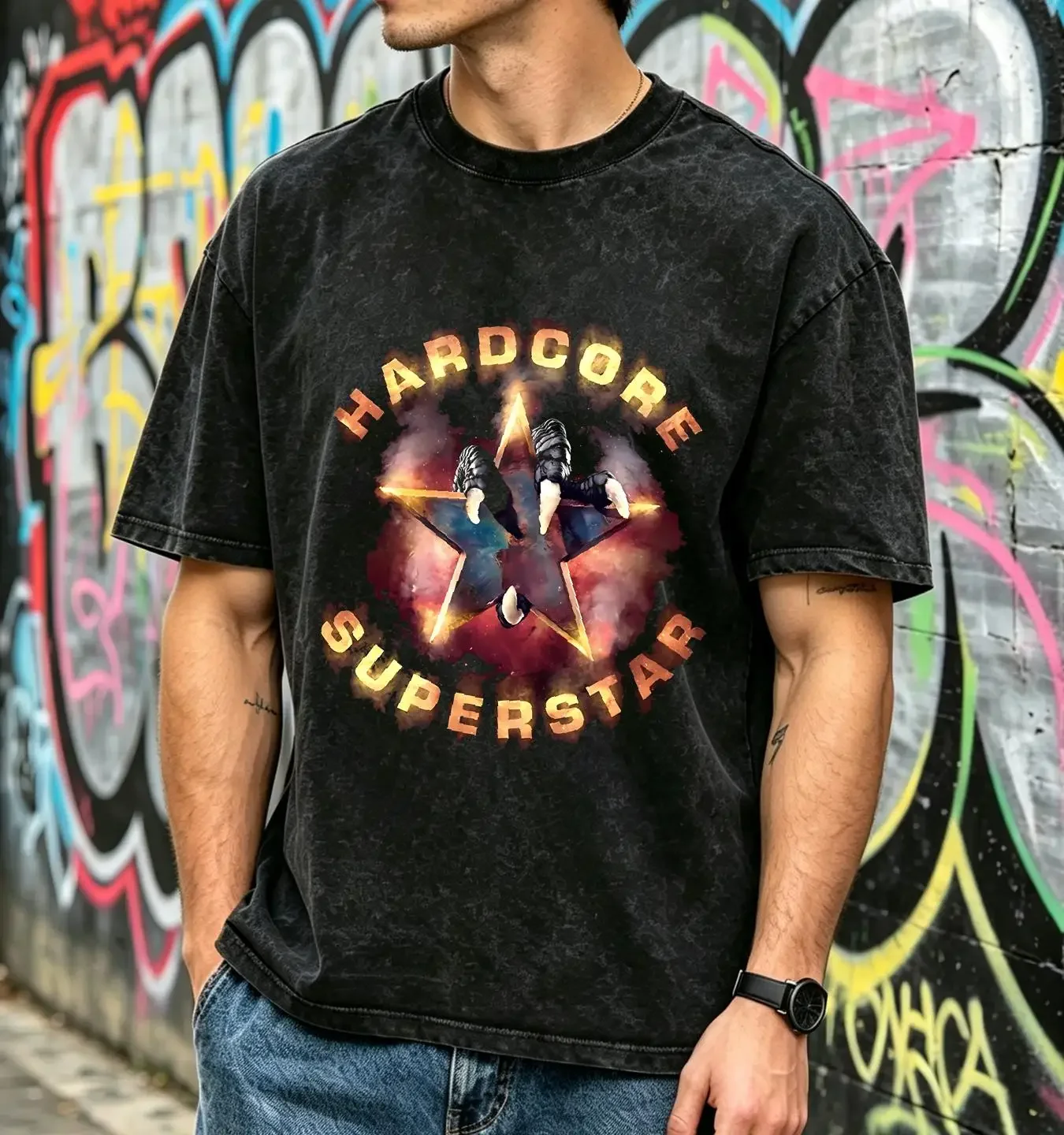 washed T Shirt Mens Hardcore superstar Size S 4XL ZZ486 vintage Washed homme Slightly fashion streetwear designer clothes