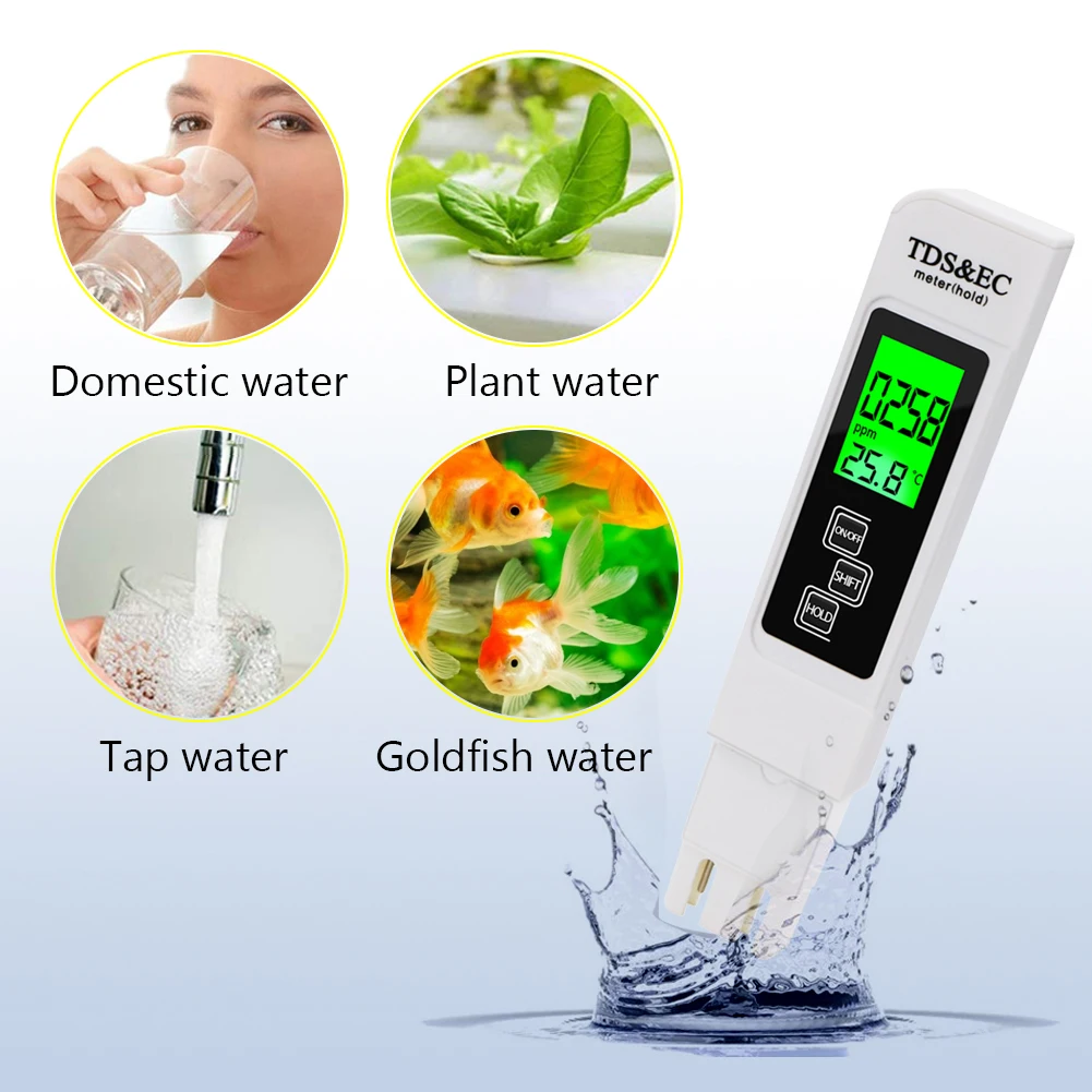 Probador EC TDS, analizador de medidor de PH, pluma de prueba de pureza, calidad del agua de piscina de acuario, elementos portátiles para natación al aire libre