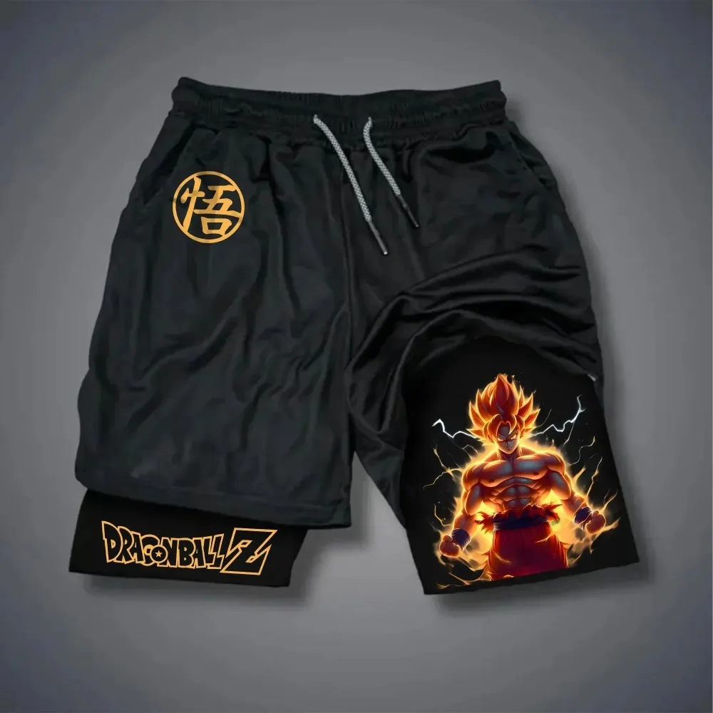 Anime Dragon Ball Wukong Bedruckte doppellagige Shorts 2025, Sommer, neue atmungsaktive Schwitzen-2-in-1-Sportshorts für Herren, Event