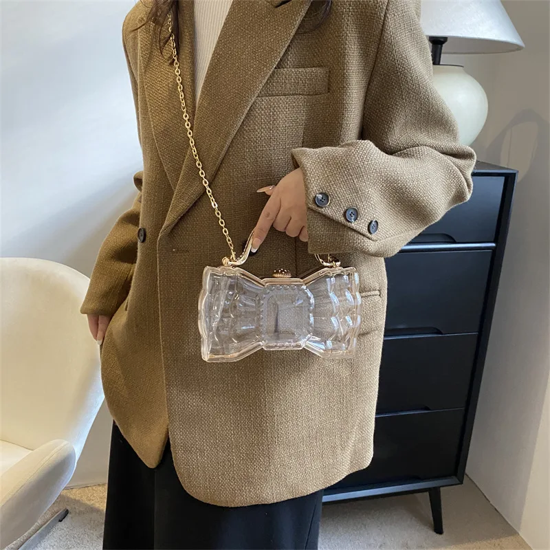 Bowknot Shape Acrylic Box Jelly Bag Small And Delicate Clear Pvc Women Handbags Mini Designer Evening Crossbody Tote Bags