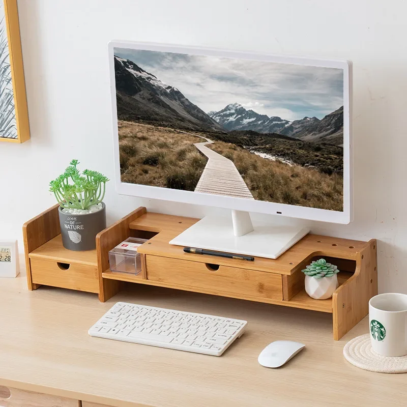 Firm Monitor Heightened Rack, Computer Stand, Nanzhu Desktop Storage Rack, Bracket, Shelf Raising Shelf Factory