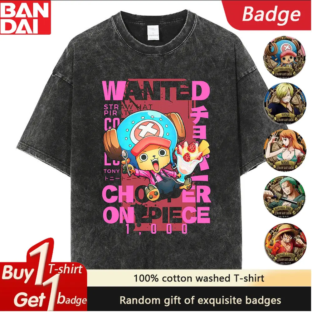 

Anime Tony Chopper Washed Vintage T-shirt Summer Men's and Women's Large Short Sleeve T-shirt Loose Casual Harajuku Top