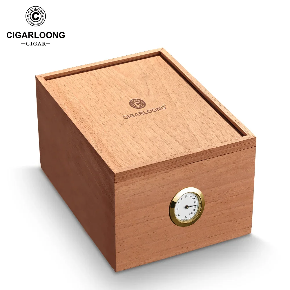 CIGARLOONG Cigar Humidor Case Cedar Wood Large Capacity Storage Cigar Cabinet No Paint Box with Hygrometer for 30 Cigars HH-116