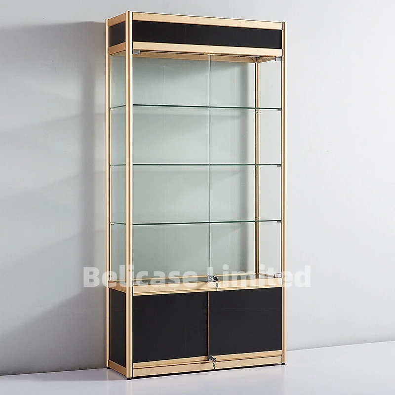 Personalizado Light Glass Display Cabinet, moldura de madeira, grosso, personalizado