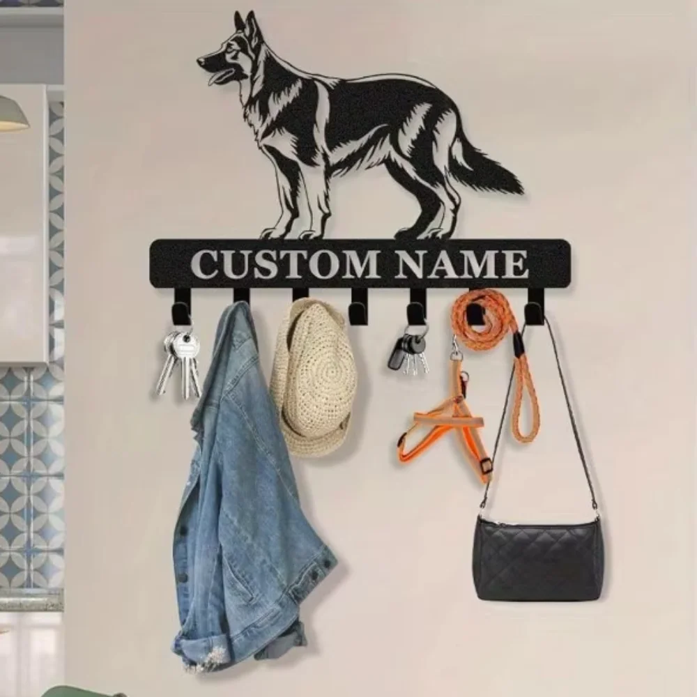 Personalized Dog Leash Holder Wall Mount Custom Metal Key Hooks Coat Rack Organizer Gift for Dog Lovers Entryway Doorway Decor