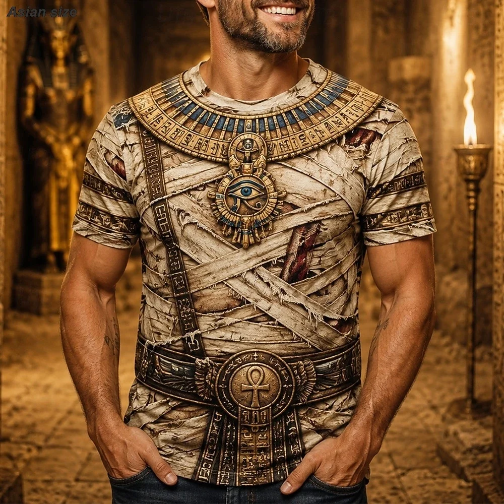 Egyptian Mummy Cosplay 3D Print Men T‑Shirt Crew Neck Short Sleeve Party Costume Tops