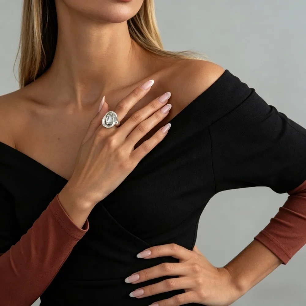 3PCS Exaggerated Alloy Rings Set Y2K Classic Fashion Geometric Ring Square Rhinestone Big Dome Plain Ring Party