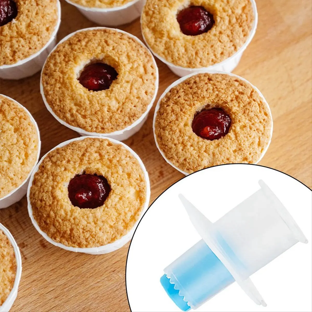 A013 6 Pack Cupcake Plunger Cutter Pastry Corer Plunger Cutter Pastry Corer Decorating Divider Cake Filler Tool,3 Red+3 Blue