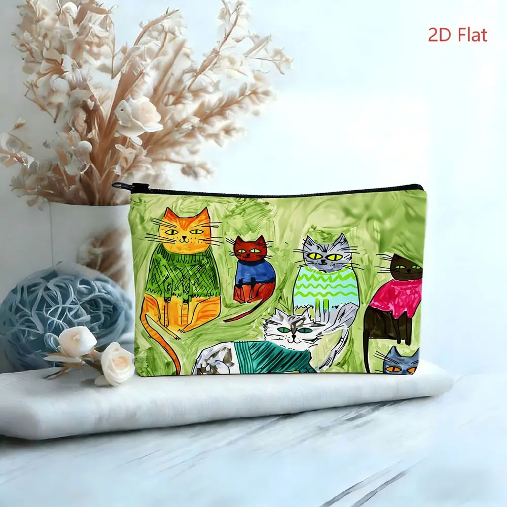 1 Piece Hand-Painted Sweater Cat Print Makeup Bag - Multifunctional Zipper Pouch for Women, Perfect Travel Zipper Storage Bag, Fun Birthday Gift