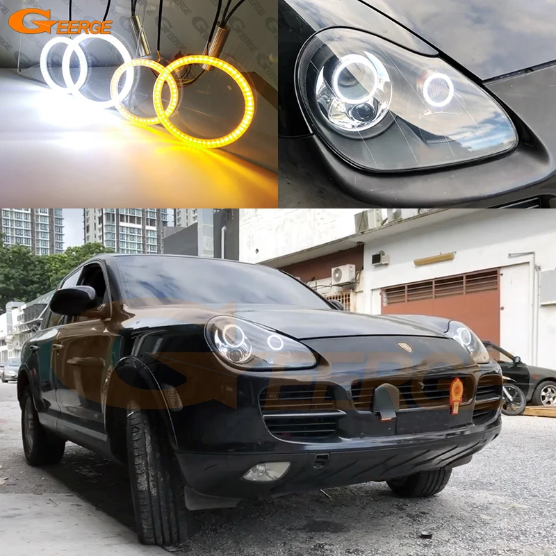 

For Porsche Cayenne 955 9PA 2002-2006 Ultra Bright A/W Switchback Day Light Turn Signal SMD LED Angel Eyes Kit Halo Rings