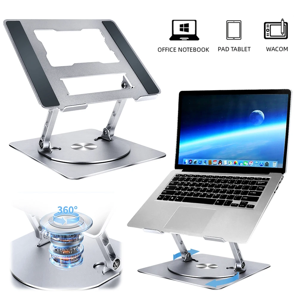 

Складная подставка для ноутбука с поворотным основанием на 360°, регулируемая подставка для компьютера, алюминиевый держатель для ноутбуков и планшетов