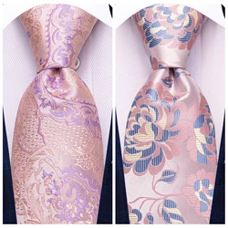 Hi-Tie Floral Pink Purple Blue Men Elegant Necktie Handkerchief Cufflinks 3PCS Set Fashion Classic Silk Luxury Tie for Man