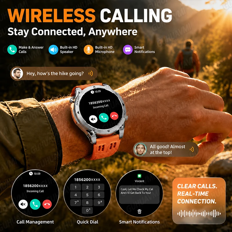 2026 Nowy Smartwatch T-RX4 z Wbudowanym GPS, Wodoodporność 10ATM, Bateria 850mAh, Kompas, Duży Ekran 1.7 cala, Funkcja Rozmów, Smartwatch Sportowy dla Kobiet i Mężczyzn — zdjęcie produktu 6