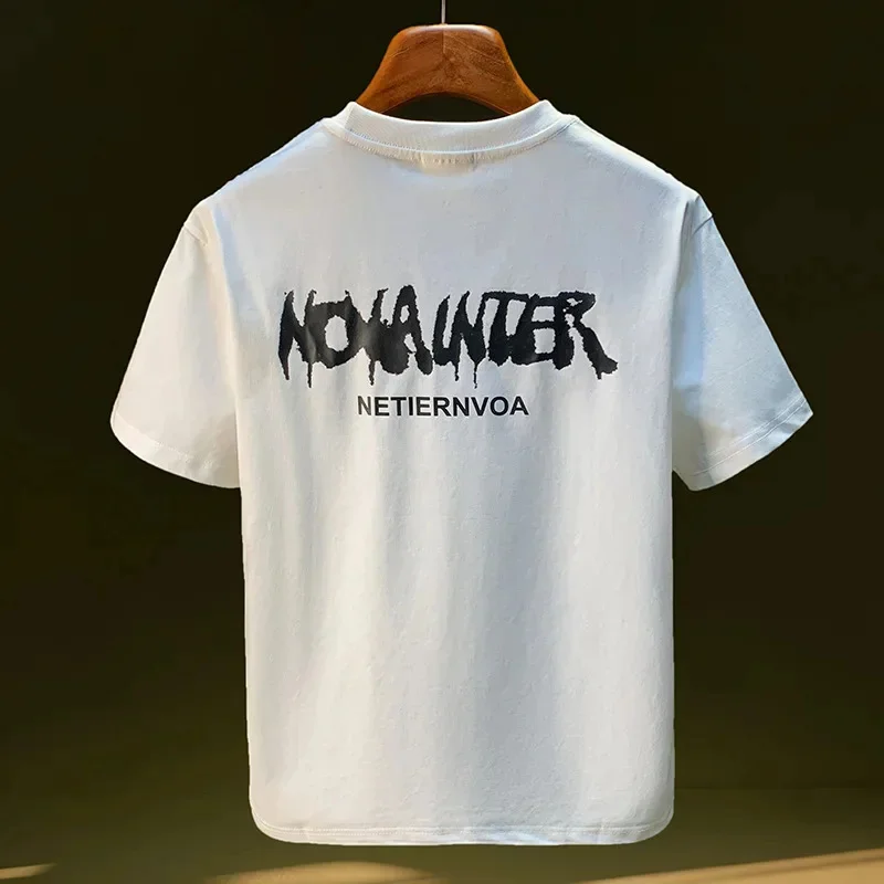 Fashionable printed short sleeved T-shirt for men in summer, thin, breathable and comfortable top, ice silk trendy shirt