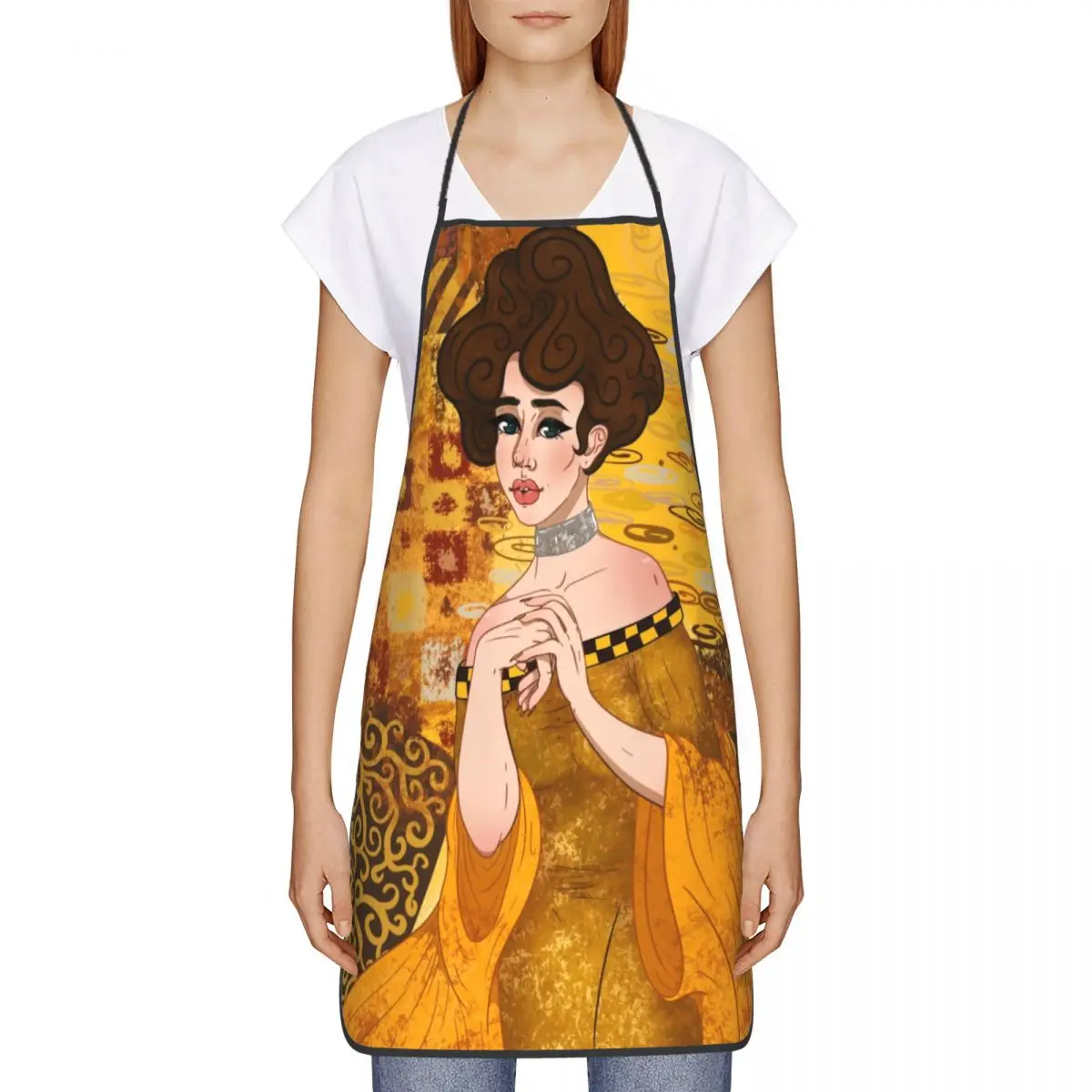 Gustav Klimt Style Portrait Apron Women Men Unisex Bib Symbolism Art Kitchen Cooking Tablier Cuisine Chef Baking