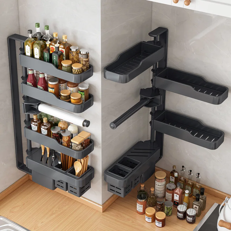 

Kitchen Rotating Seasoning Shelf Household Products Knife Holder Chopsticks Shelf Seasoning Non-punching Wall-mounted Storage Ra