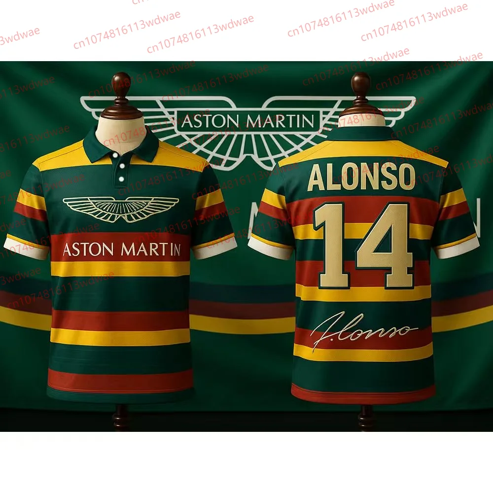 

Футболка-поло Aston Martin Fernando Alonso No. 14 футболок испанских гонщиков, костюм для командных гонок, быстросохнущее классическое поло в стиле ретро
