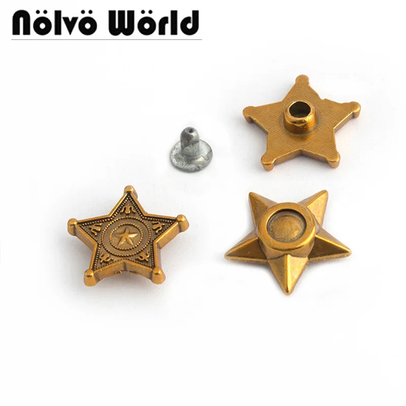 10-50-200pcs 15mm Old Gold Punk Bracelet Rivets Cap Stud Leather Craft Wallet Bag Hat Shoe Clothes Belts Pentagram Rivets