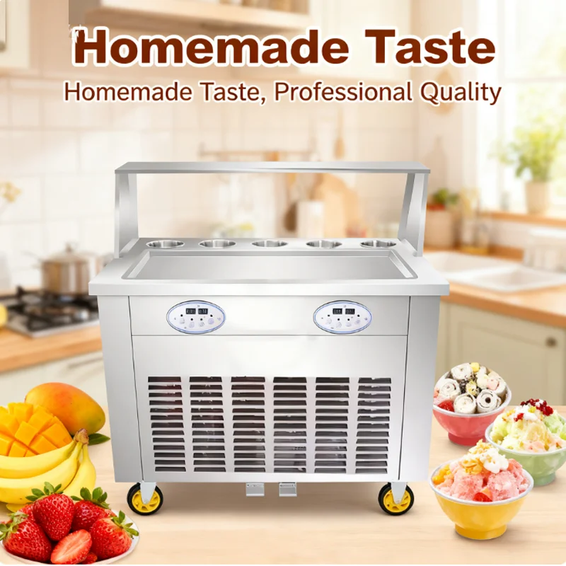Fresh Fruit Stir Fried Ice Cream Roll Machine Thai Style Flat Plate Stir Fried Ice Cream Machine