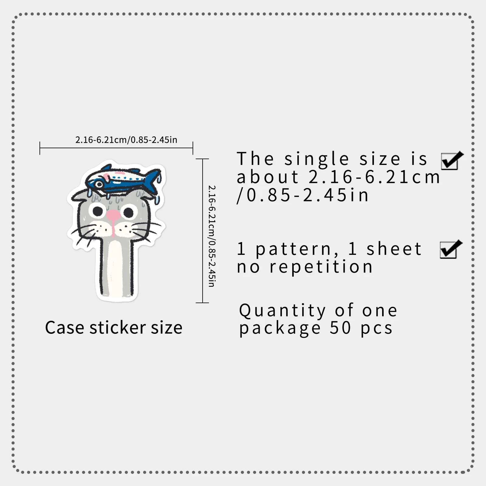 50 Pcs Cartoon Crayon Cat Fish Stickers Cute Pet Funny Cat Waterproof Vinyl Decals for Phone Case Notebook Laptop Gift