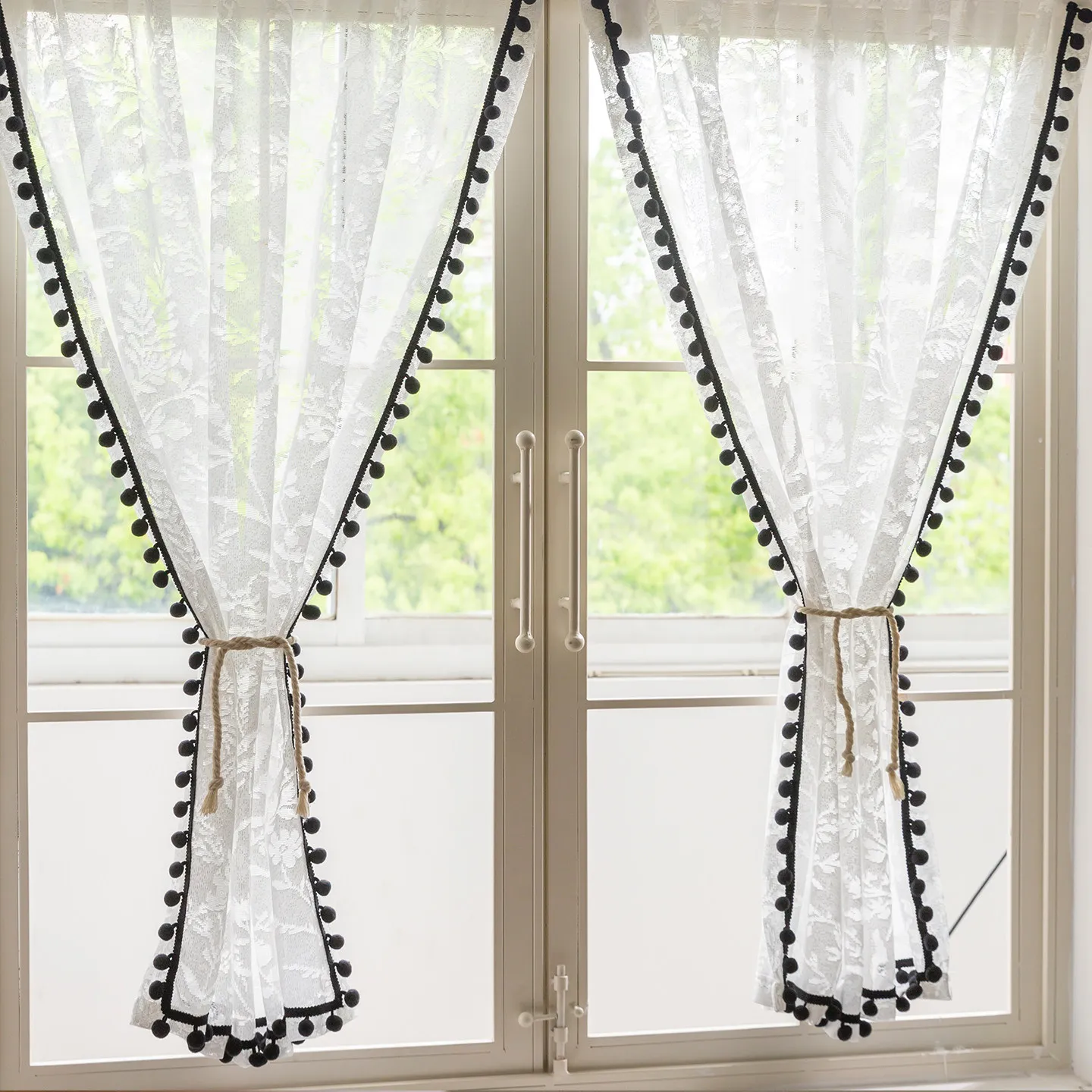 1PC New Countryside Style Short Curtain for Bedroom and Kitchen Bay Windows, Half Curtain Partition, White Moon Branch Shadow Ga