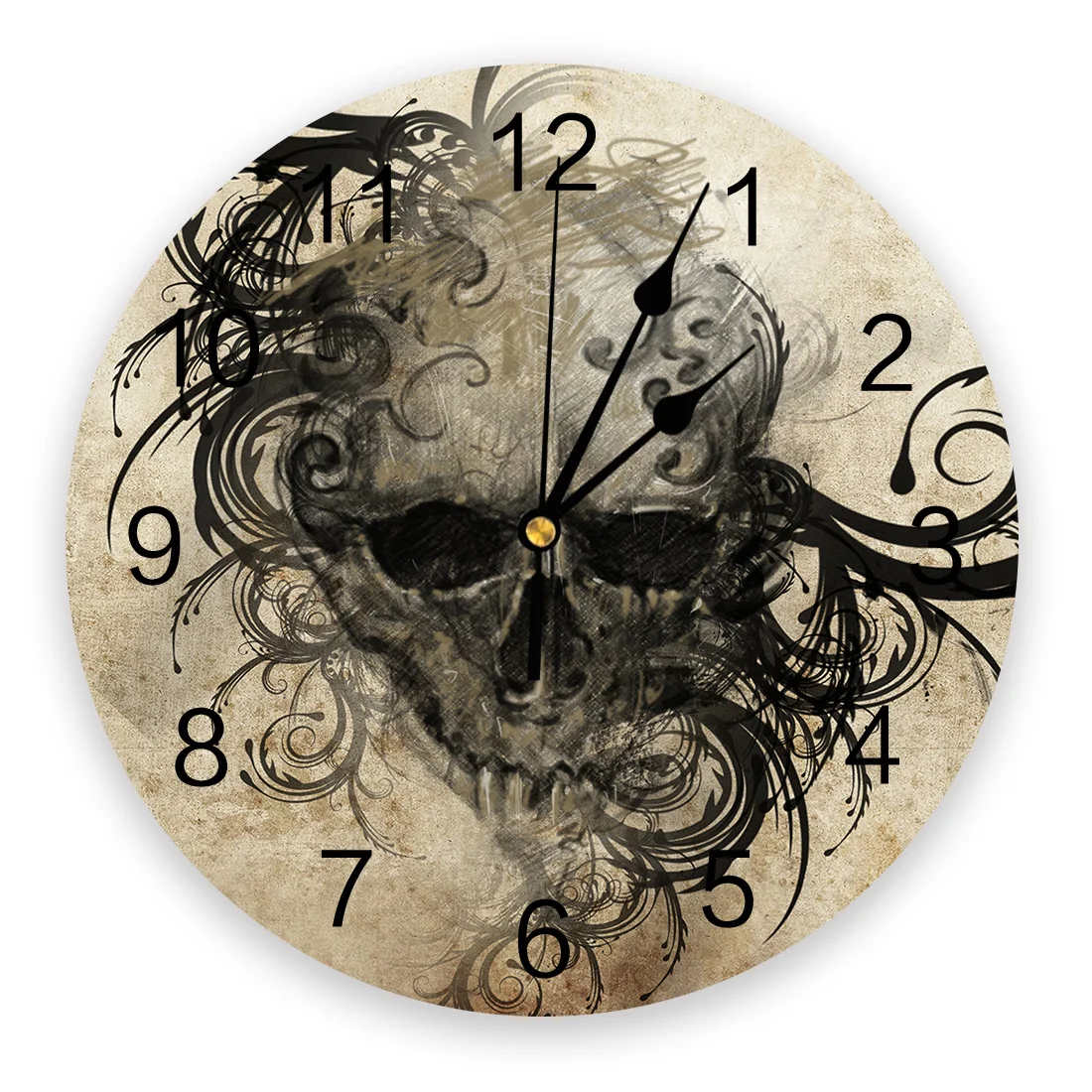 Tattoo Art Skull Vintage Halloween Round Wall Clock for Home Decor Living Room No Ticking Sound Modern Creative Wall Clocks