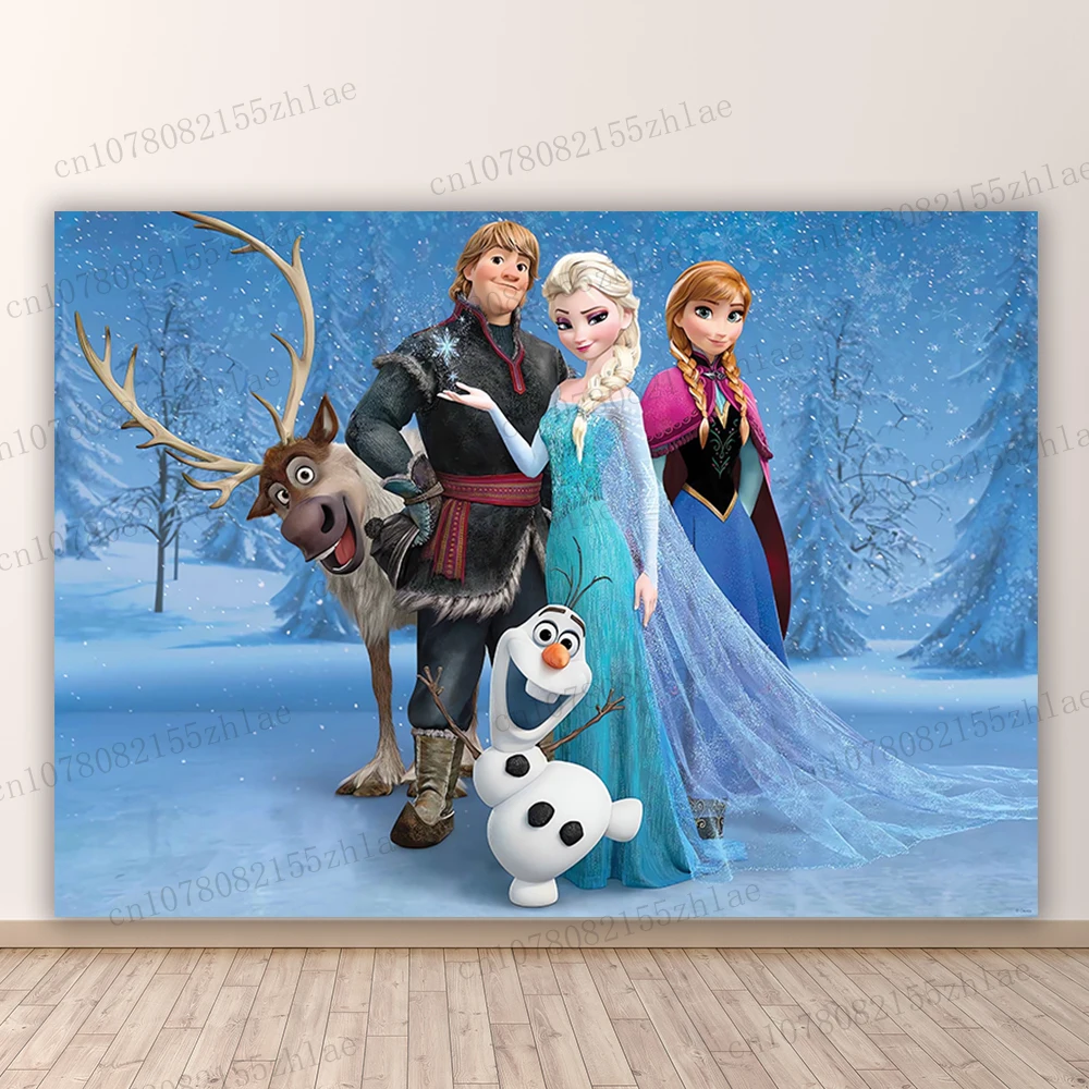 Fondo fotográfico de Frozen para fiesta de cumpleaños, telón de fotografía de dibujos animados para Baby Shower