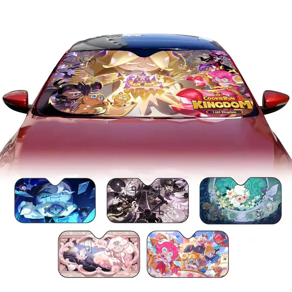 Mobile Game C-Cookie Run Kingdom Foldable Front Windshield Sunshade 70x130cm Anime Cartoon Foils Car Sun Visor Sun Shade Protect