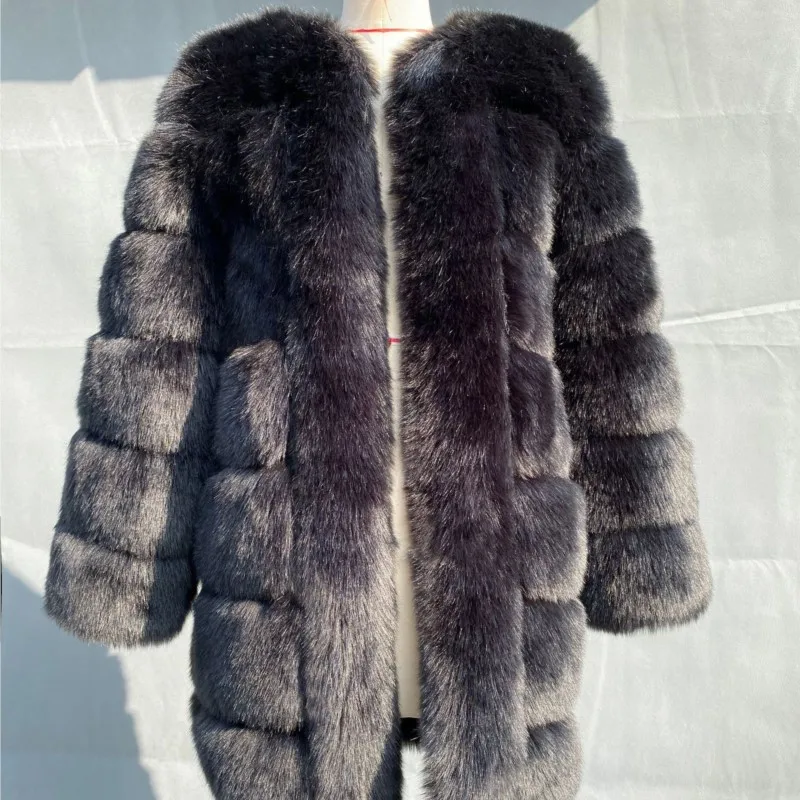 2025 nouveau Style coréen femmes longue couleur unie fausse fourrure de renard manteau hiver chaud épaissi thermique décontracté vestes d'extérieur
