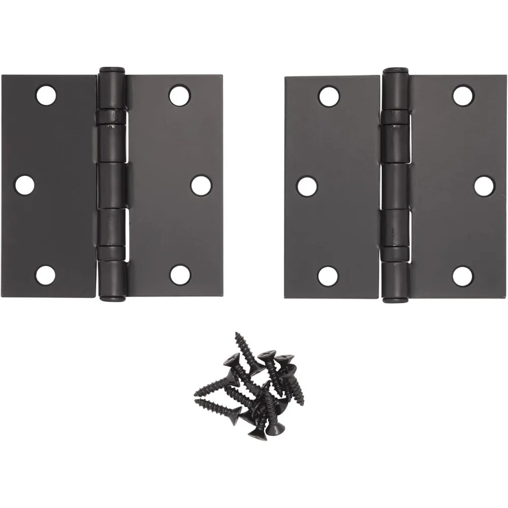 مفصلات محمل كروي زاوية مربعة شديدة التحمل مقاس 3.5 بوصة مع دبوس قابل للإزالة - مفصلات أبواب فولاذية سوداء، 20 عبوة