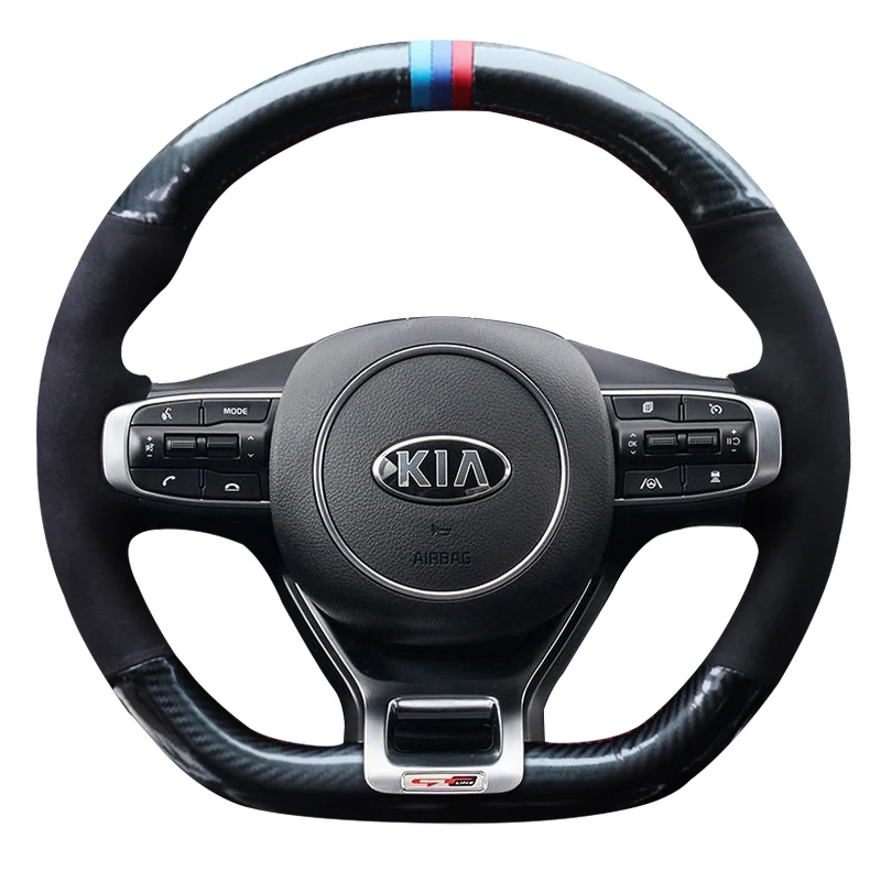 Sew DIY Leather Carbon Fiber Steering Wheel Cover For KIA K5 2020-2022 Accessories D Type Round Customized