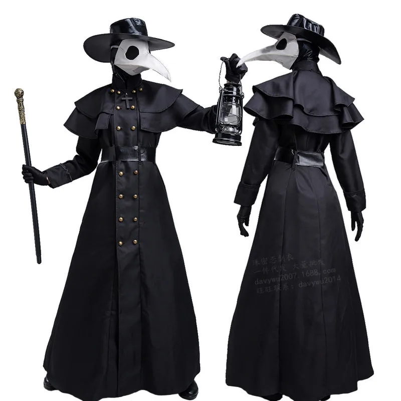 Halloween medievale con cappuccio Robe Plague Doctor Costume maschera cappello per uomo monaco Cosplay Steampunk sacerdote Horror mago mantello mantello 4XL