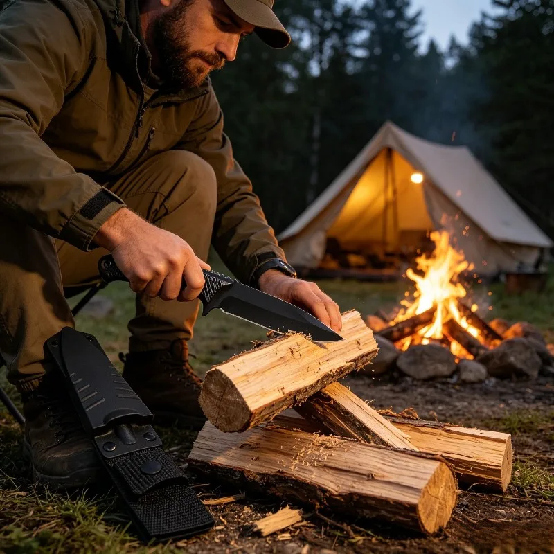 Edelstahl-Outdoor-Messer mit geradem Griff, tragbares Messer für Camping, Holzhacken und Überlebenssituationen – Detail 1