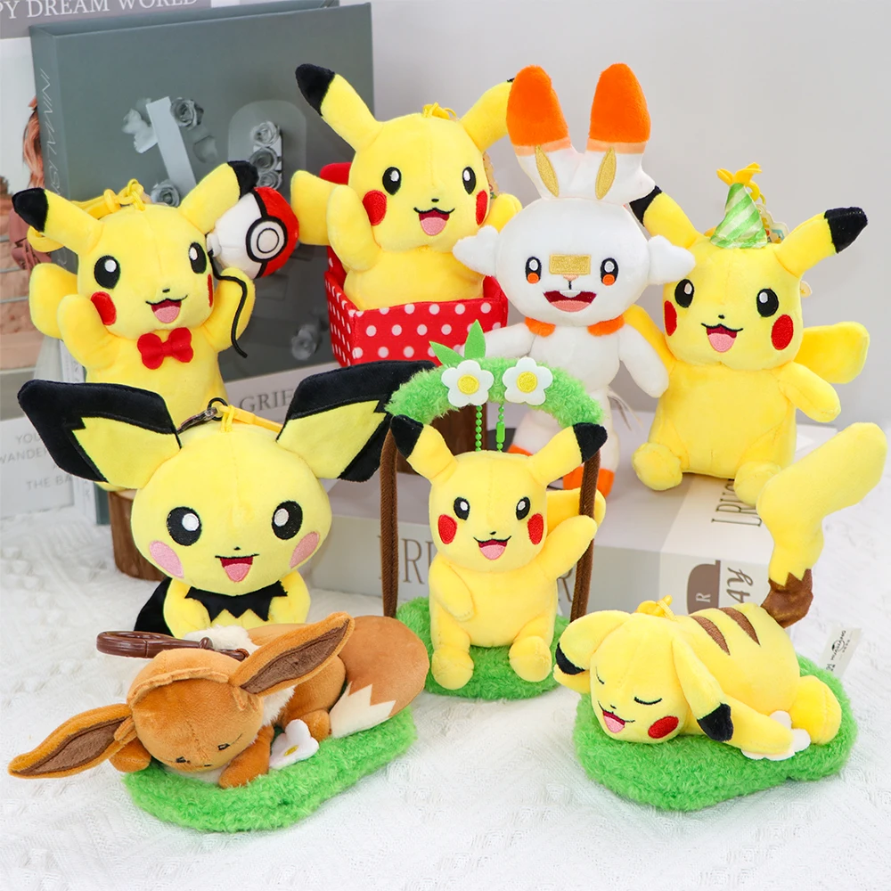 Peluche Pokémon Pikachu Originale pour Enfant, Jouet Pendentif, Kawaii, Évoli, Charmander, Sicilax, Scorbunny, Porte-Clés