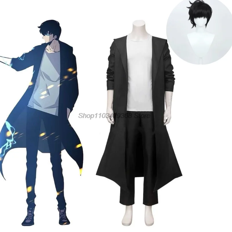 Anime Knight Killer Sung Jin-woo Solo Sung Jinwoo Leveling Cosplay Costume Wig Shun Mizushino Trench Coat Halloween Cos  Outfit