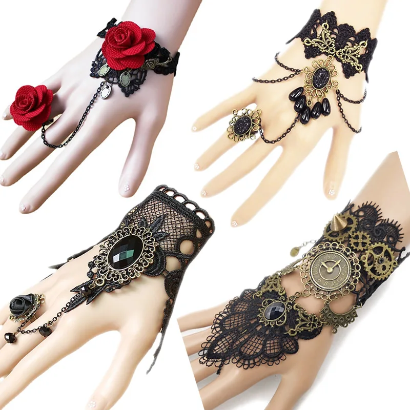 2023 New model Gothic Steampunk Lace Cuff Fingerless Glove Arm Warmer Bracelet Black Halloween Accessories