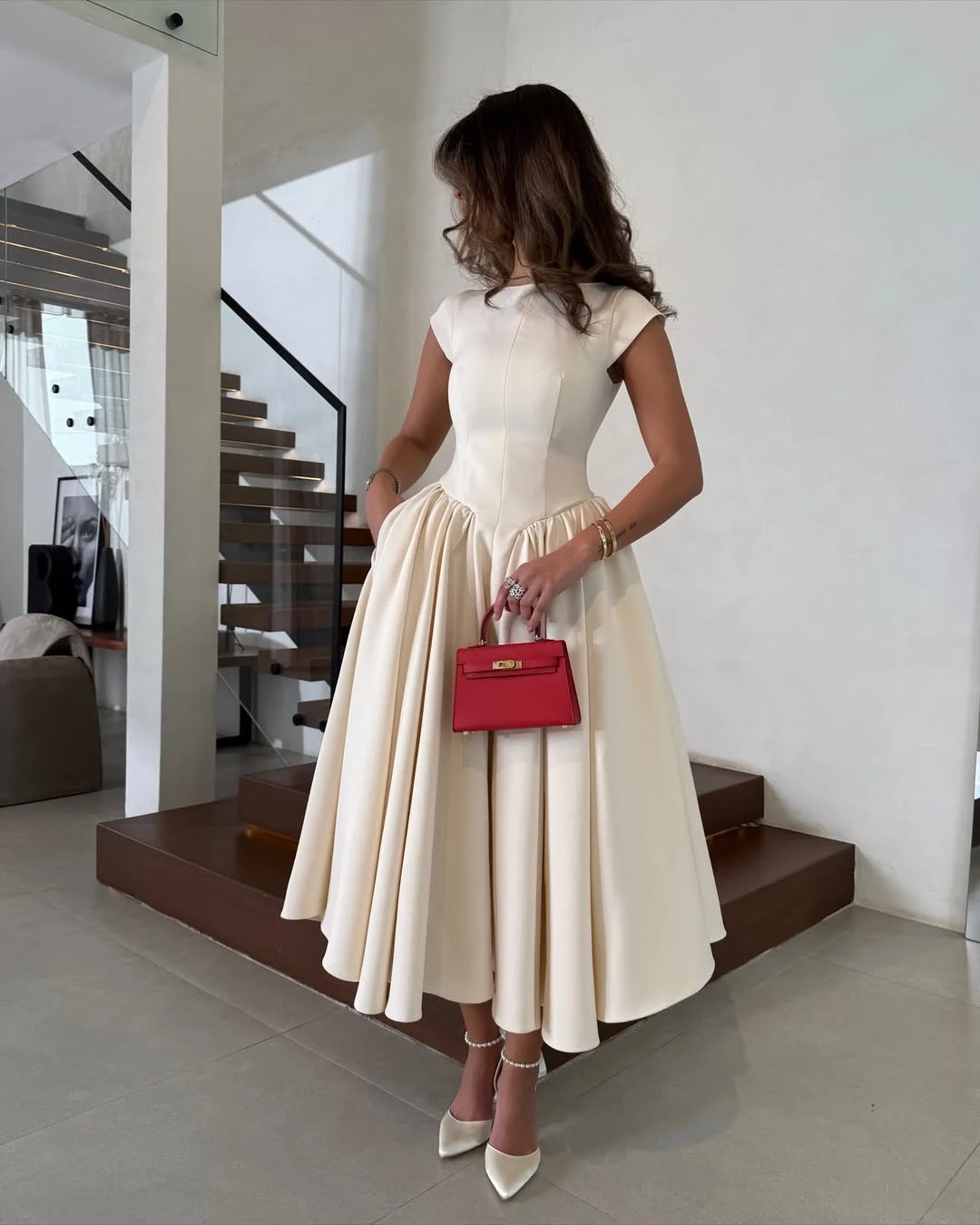 LISM Vintage Champagne A Line Formal Evening Dresses Arabic Women Jewel Neck Ankle Length Prom Gowns Customized Party Event