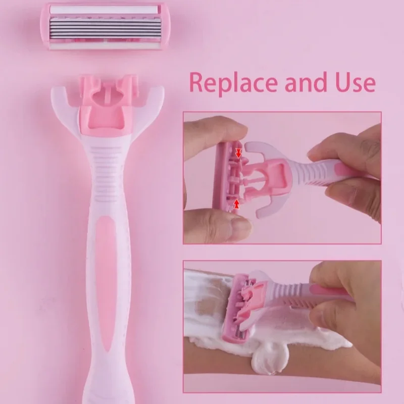 1 Handle + 3/6/12 Blades/ Men Women Manual Safety Razor 6-Layer Stainless Steel Hair Removal Shaving Replaceable Shaver Head