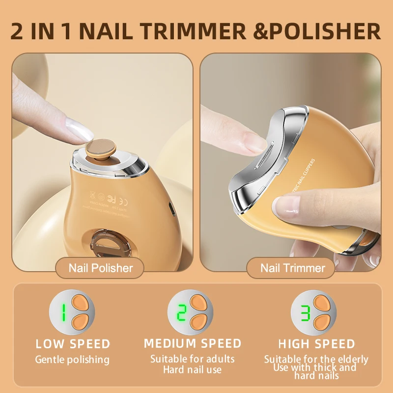 2in1 Automatic Nail Clipper Electric Trimmer File LED Display 3 Speeds Debris Storage Safe Nail File for Baby Seniors Nail Care view 2